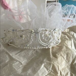 Vintage White Beaded Bridal veil with Tulle